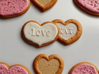 heart shaped cookies on wooden background