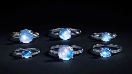 Blue Gemstone Rings on Dark Background