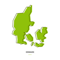 Denmark Outline Map with Green Colour. Modern Simple Line Cartoon Design - EPS 10 Vector