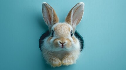 Adorable Rabbit Peeking Through a Blue Wall Hole