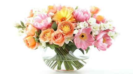 Obraz premium Fresh Spring Flowers in Glass Vase Celebrating International Women's Day with Soft Pastel Tones and Contemporary Elegance
