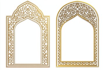 Golden Islamic Arch Frames, White Background, Design Element (2)