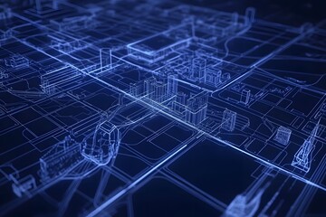 Fototapeta premium Abstract Cityscape Wireframe Digital Art Background