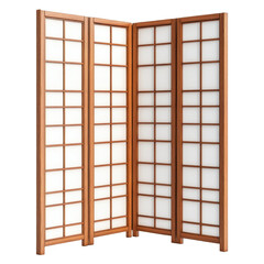 Japanese style 2-fold wooden room divider isolated on white background.
