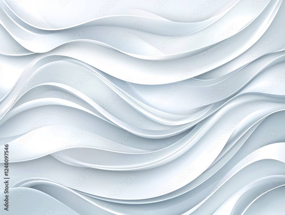 Poster abstract white wave pattern with smooth curves and soft shadows creating a flowing texture