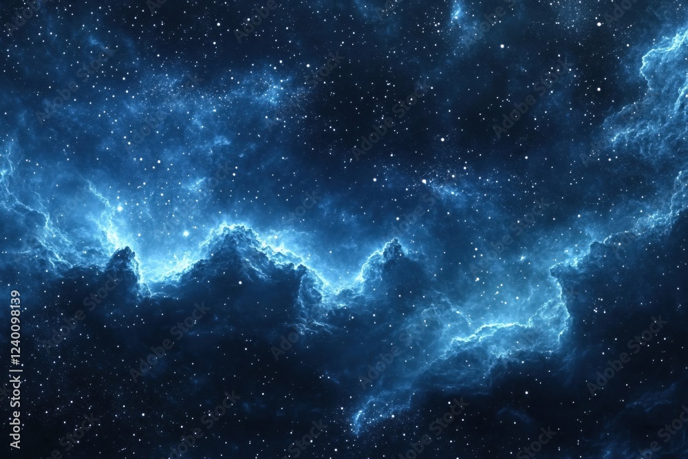 Wall mural deep space nebula with bright stars and blue cosmic clouds creating a celestial view