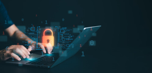 Cyber security concept, Login, User, Identification information security and encryption, Screen...