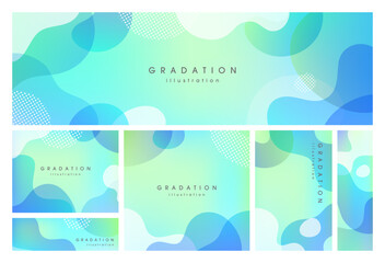 グラデーションと曲線のテンプレートセット_水色と青