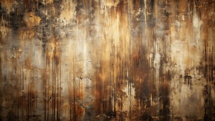 Obraz premium Abstract Weathered Wall Texture with Brown and Beige Tones Featuring Vertical Streaks and Stains