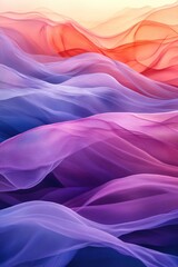 Abstract flowing fabric waves with gradient colors in orange pink purple and blue tones