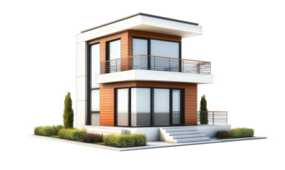 A two-story villa with a white background