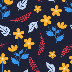 Obraz premium Flower seamless pattern design with beautiful flower and leaves. Flower art. floral and leaf pattern design for fabric, cotton, wallpaper, satin, gift wrap, carpet, background. 