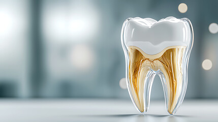 Dental care action iconic tooth model in modern clinic environment 3d render emphasizing oral hygiene