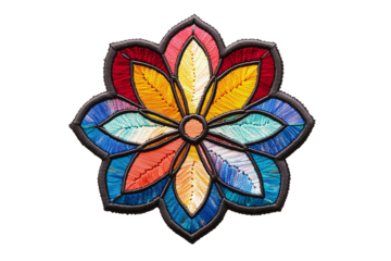  a Stained flower design in a circular shape isolated on a transparent background