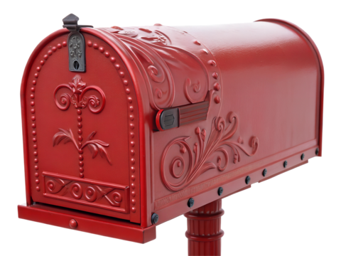 Red mailbox object with detailed design isolated on white background for versatile use in graphic design
