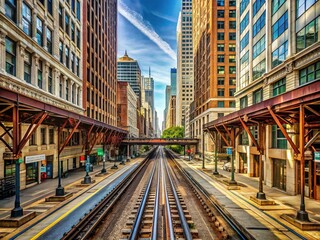 Chicago Loop Elevated Train Tracks at Night - Dramatic Cityscape Stock Photo