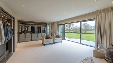 Luxury Walk-in Closet with Stunning Countryside View