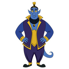 A djinn (genie) in a mystical deep indigo blazer with golden trimmings