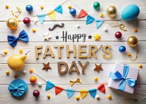 Father's Day Party Decorations on White Background - Festive Landscape