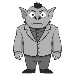 A gargoyle in a stone-gray vintage blazer with gothic minimalism