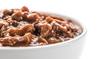 Obraz premium Canned meat chunks in a rich brown gravy