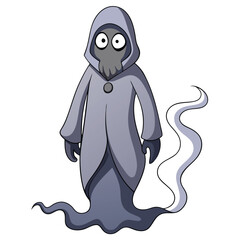 A ghostly specter in a misty gray suit with a flowing translucent effect Illustrator Artwork