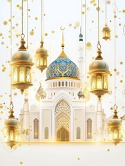 Obraz premium Luminous Mosque with Golden Lanterns and Festive Sparkle