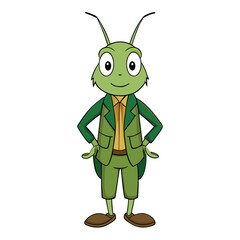 A grasshopper in a forest green three-piece suit with earthy tones Illustrator Artwork