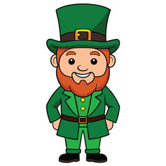 A leprechaun in a dark emerald green suit with subtle Celtic knot patterns