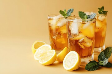 Fototapeta premium Refreshing Iced Tea with Lemon and Mint