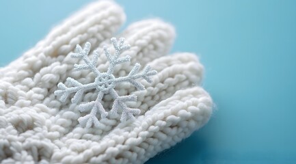 White Knit Glove with Silver Snowflake Ornament