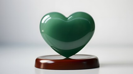 Polished jade heart resting on a smooth reflective surface creating a serene and calming visual...