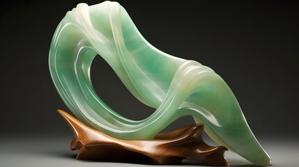 Elegant and contemporary jade sculpture meticulously displayed under soft focused spotlighting in a...