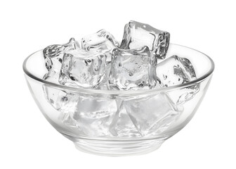 ice cubes in a glass bowl isolated on white background 