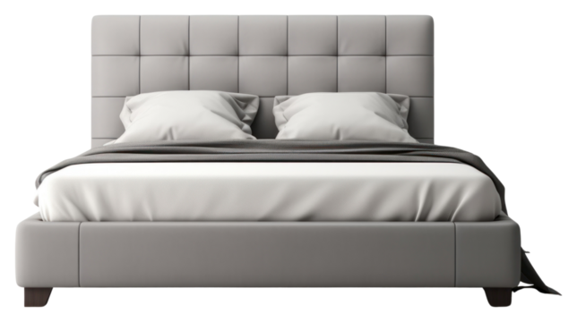 PNG A grey modern king size bed furniture bedroom comfortable.