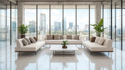 Modern open space white office with city view