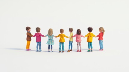3D visual of a group of kids holding hands in a circle,
