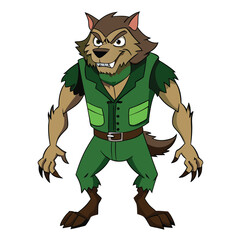 Obraz premium A werewolf in a torn deep forest green vest with rugged texturesIllustrator Artwork