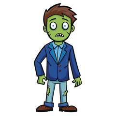 A zombie in a distressed navy blue blazer with worn edges
