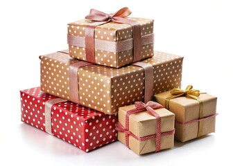 Obraz premium Stack of Handmade Gift Boxes on White Background - Perfect for Holiday or Birthday Gifts