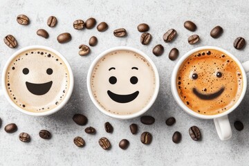 A fun illustration of different coffee cups, each labeled with a weekday, with Friday cup overflowing with excitement