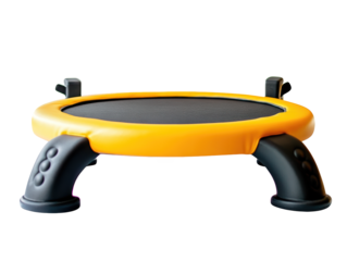 Vibrant yellow tram navigating a bustling cityscape, glimpse into urban transit