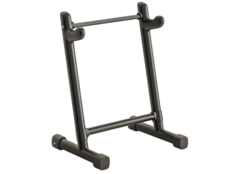 Striking black steel frame against a dark backdrop, industrial design and architectural photography