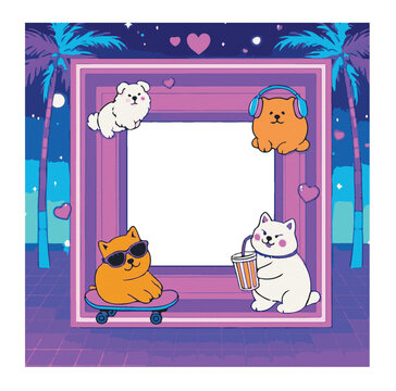 border cute dog animal frame colorfull3