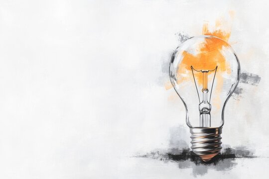 A modern depiction of a light bulb turning on, symbolizing the moment of undertaking a new idea, drawn with sharp contrast and muted tones