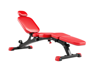 Red and black adjustable situp bench, enhance your core strength achieve fitness goals with comfortable effective exercise equipment