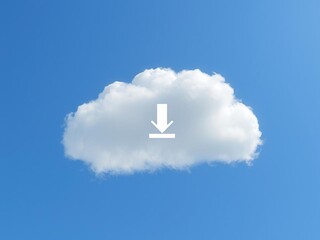Fototapeta premium Virtual computing concept with white cloud on blue sky background transferring data and uploading applications, cloud computing, technology