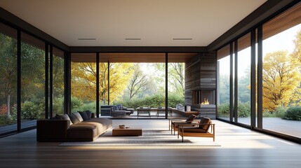 Modern Living Room with Autumn Views