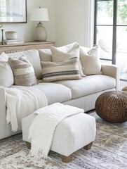 Comfortable Neutral Living Room Sofa Setup With Pillows