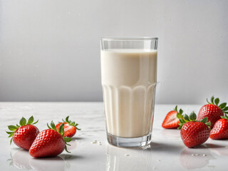strawberries and milk in glass